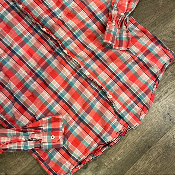 Aeropostale Casual Button Front Shirt Size Large Pink Plaid - Picture 2 of 5